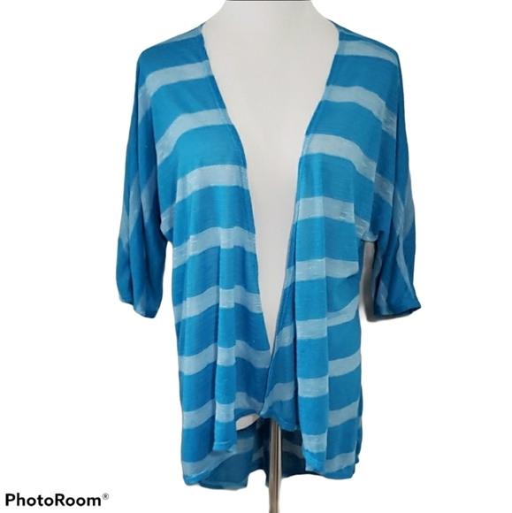 LuLaRoe Lindsay Kimono Blue Striped Size Small - Picture 1 of 8
